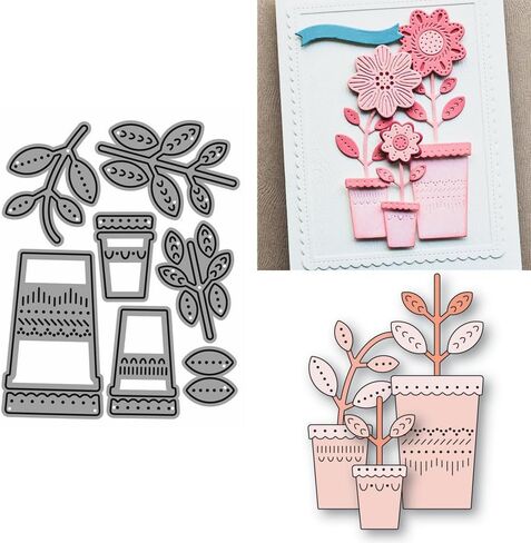 Patchwork Flower Pots and Leaves Metal Cutting Dies for Card Making, Paper Embossing Die Cuts Kit Templates Supplies, Photo Frame Album DIY Scrapbooking Stencils Sets in Saudi Arabia