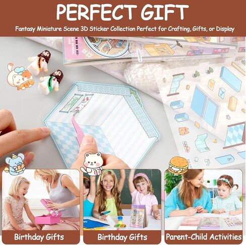 40 مجموعة DIY 3D ملصق مجموعة مشهد كتاب العلاج، مجموعة ملصقات منزلية ثلاثية الأبعاد للأطفال البالغين اصنع متجرك الخاص ملصقات المنزل للهدايا، وتخفيف التوتر، وتمرير الوقت، ومتجر الكعك، وبيوت شاي الباندا in Kuwait