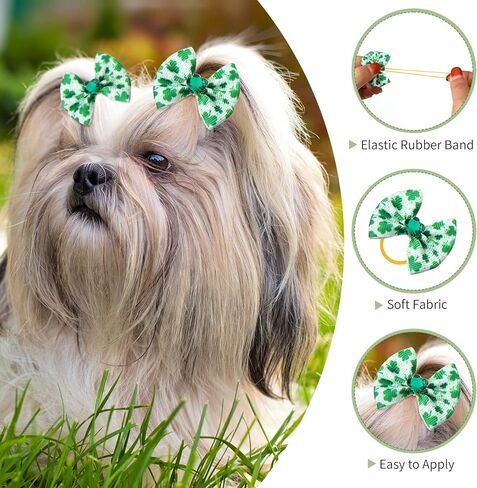 Weewooday 40 Independence Day Pieces Dog Hair Bows Puppy Dog Hair Accessories Pet Hair Flag Clover Bows with Elastic Rubber Band for Girl Dog Accessories for St. Patrick's Day in Saudi Arabia