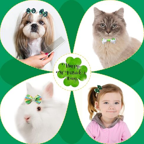 Weewooday 40 Independence Day Pieces Dog Hair Bows Puppy Dog Hair Accessories Pet Hair Flag Clover Bows with Elastic Rubber Band for Girl Dog Accessories for St. Patrick's Day in Saudi Arabia