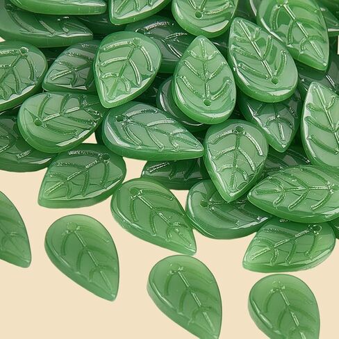 1 صندوق 120 قطعة من الخرز الزجاجي الأخضر مع ثقوب أوراق مصنوعة يدويًا على شكل شجرة نبات شجرة الربيع خرزة فاصل فضفاضة لصنع المجوهرات وقلادة السوار والديكور DIY مستلزمات الحرف اليدوية in Kuwait