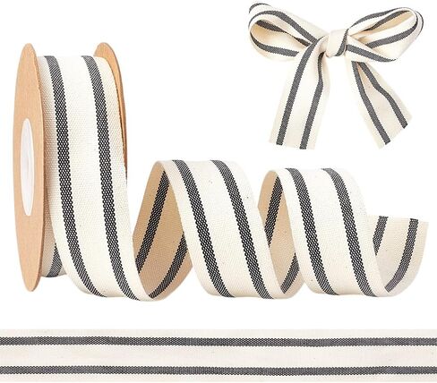 10 Yards Striped Ribbons 1 inch(25mm) Black White Stripe Ribbons Natural Cotton Ribbon Christmas Ribbon for Gift Wrapping Home Decor Floral Decoration in Saudi Arabia