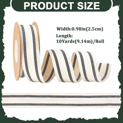 10 Yards Striped Ribbons 1 inch(25mm) Black White Stripe Ribbons Natural Cotton Ribbon Christmas Ribbon for Gift Wrapping Home Decor Floral Decoration in Saudi Arabia