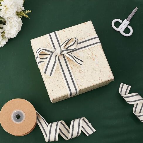10 Yards Striped Ribbons 1 inch(25mm) Black White Stripe Ribbons Natural Cotton Ribbon Christmas Ribbon for Gift Wrapping Home Decor Floral Decoration in Saudi Arabia