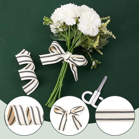 10 Yards Striped Ribbons 1 inch(25mm) Black White Stripe Ribbons Natural Cotton Ribbon Christmas Ribbon for Gift Wrapping Home Decor Floral Decoration in Saudi Arabia