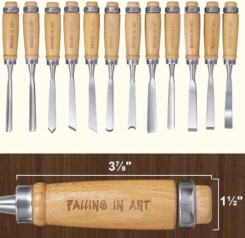 Falling in Art 12Pcs Wooden Carving Chisel Set, Woodworking Tools Set with a Leather Pouch, Full Size Knife Gouge Kit for Carving Projects, Ideal for Beginners and Professionals in Saudi Arabia