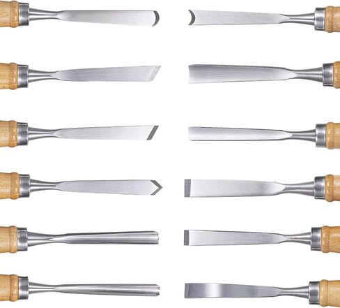 Falling in Art 12Pcs Wooden Carving Chisel Set, Woodworking Tools Set with a Leather Pouch, Full Size Knife Gouge Kit for Carving Projects, Ideal for Beginners and Professionals in Saudi Arabia