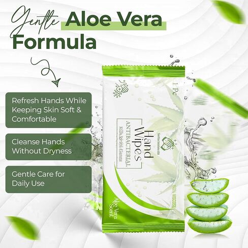 قسط مناديل ملفوفة بشكل فردي - الألوة فيرا | صديق للبيئة ، جاهزة للسفر ، ترطيب (عدد واحد (حزمة 100)) in Kuwait