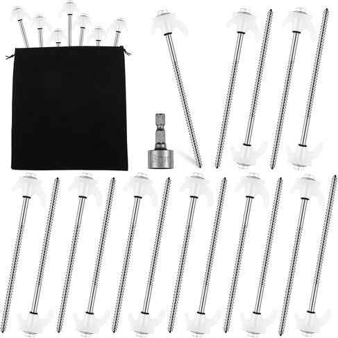 Yaocom 20 Pcs 8" Screw in Tent Stakes Heavy Duty Tent Stakes Drillable Ground Anchors Screw Metal Tents Pegs Threaded Tents Spikes with Head Driver for Swing Inflatable Decor in Kuwait