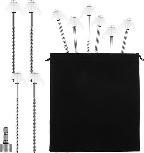Yaocom 20 Pcs 8" Screw in Tent Stakes Heavy Duty Tent Stakes Drillable Ground Anchors Screw Metal Tents Pegs Threaded Tents Spikes with Head Driver for Swing Inflatable Decor in Kuwait