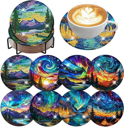 8 Pcs Diamond Art Coasters, DIY Hummingbird Diamond Painting Coasters with Cork Pads, Non Slip Diamond Art Kits for Adults-Crafts Supplies for Gift Home Decor in Saudi Arabia
