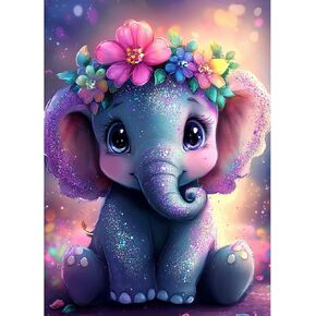 KEYIFA Diamond Art Kits for Adults, DIY Diamond Painting Baby Elephant, Round Full Drill, 5D Animal Diamonds Dots Mosaic Painting, Crystal Gem Arts Craft for Home Wall Decor 30x40cm in Kuwait