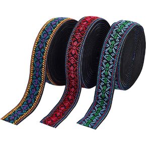 PH PandaHall 9 Yards 3 Colors Elastic Jacquard Ribbon Ethnic Embroidered Trim Boho Jacquard Ribbon Vintage Woven Fabric Trim for Webbing Garment Sewing Accessories DIY Crafts Making, 0.8inch in Saudi Arabia