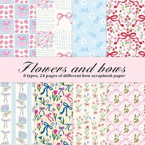 Scrapbook Paper - 24 Sheets 8 Vintage Floral & Bow Designs - 5.8x5.8 Inch Thick Cardstock for Junk Journal, Decoupage, Cardmaking & DIY Crafts in Kuwait
