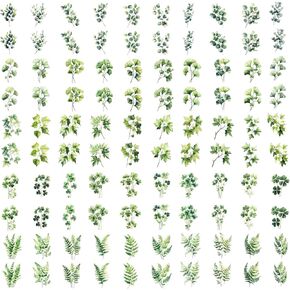100PCS Leaf PET Stickers, Green Leaf Sticker for Envelopes, Transparent Plant Stickers, Waterproof Sticker for DIY Crafts Water Bottles Journaling Scrapbooking Planner Laptop Phone Decoration in Kuwait