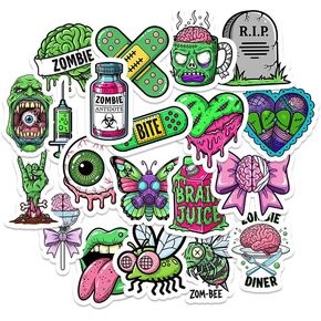 20 PCS Zombie Green Stickers Pack – Waterproof Vinyl Horror & Gore-Themed Neon Decals for Laptop, Water Bottle, Journal – Creepy Cute Zombie Aesthetic Stickers for Halloween & Horror Fans in Kuwait