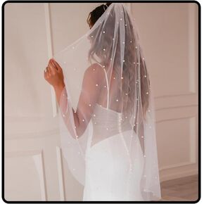 Pearl Wedding Veils Flower Cathedral Bridal Veil 118’’ Veils for Brides 1 Tier Fingertip Length Drop Veil Hair Comb in Kuwait