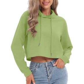 milanpavilion Women's Drawstring Cropped Hoodie Casual Plain Hoodies Workout Crop Tops Sweatshirt Long Sleeve Crop Top in Kuwait