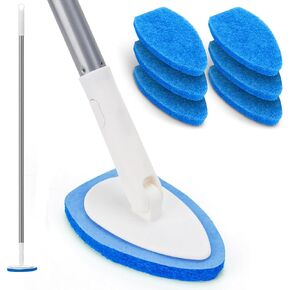 Shower Scrubber with Long Handle, 47'' Bathtub Scrub Brush, Bathroom Tub and Tile Cleaning Tool with 6 Refill Pads in Kuwait