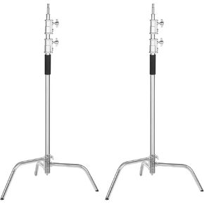 Soonpho 2 Pack 100% Heavy-Duty Steel C-Stand, Pro Photography Light Stand with 3.5'/108cm Extension Arm, Grip Head, Turtle Base for Studio Monolight, Softbox, Reflector, Max Height 10'/305cm – Black in Kuwait