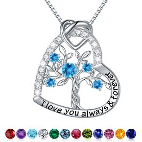 Iefil Tree of Life Gifts for Women, 925 Sterling Silver Tree of Life Birthstone Necklace Anniversary Valentines Day Gifts for Her Mothers Day Christmas Birthday Gifts for Women Wife Girlfriend Jewelry in Kuwait