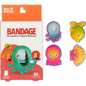 BioSwiss Kids Bandages | 50pcs Sterile Unique Shaped Bandages Colorful Funny Cute Toddler Girls & Boys, Adults First Aid | Wellness for Everyone | Reusable Tin (Animal Prints) in Kuwait