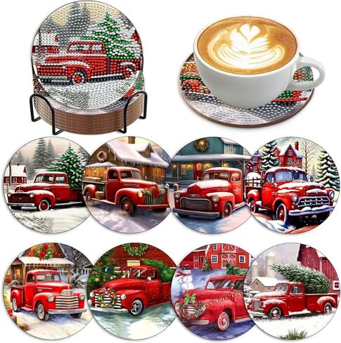 8 Pcs Diamond Art Painting Coasters Kits with Holder,DIY Truck Diamond Art Coasters for Adults Beginners Craft Supplies in Saudi Arabia