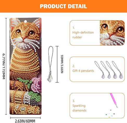 ACSAUMMY 4pcs القط الماس اللوحة المرجعية، 5D DIY الحيوانات تصميم الماس الفن الإشارات المرجعية مع شرابات كريستال مطرز الماس مجموعات الفن للكبار الحرف قراءة النساء المبتدئين هدية عيد ميلاد التخرج in Kuwait