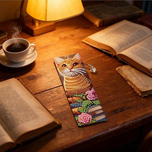 ACSAUMMY 4pcs القط الماس اللوحة المرجعية، 5D DIY الحيوانات تصميم الماس الفن الإشارات المرجعية مع شرابات كريستال مطرز الماس مجموعات الفن للكبار الحرف قراءة النساء المبتدئين هدية عيد ميلاد التخرج in Kuwait
