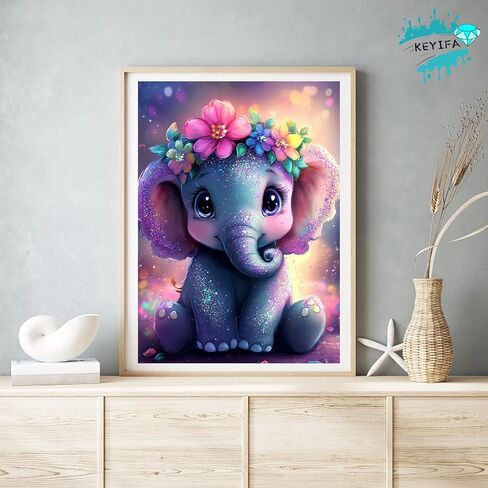 KEYIFA Diamond Art Kits for Adults, DIY Diamond Painting Baby Elephant, Round Full Drill, 5D Animal Diamonds Dots Mosaic Painting, Crystal Gem Arts Craft for Home Wall Decor 30x40cm in Kuwait