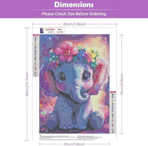 KEYIFA Diamond Art Kits for Adults, DIY Diamond Painting Baby Elephant, Round Full Drill, 5D Animal Diamonds Dots Mosaic Painting, Crystal Gem Arts Craft for Home Wall Decor 30x40cm in Kuwait