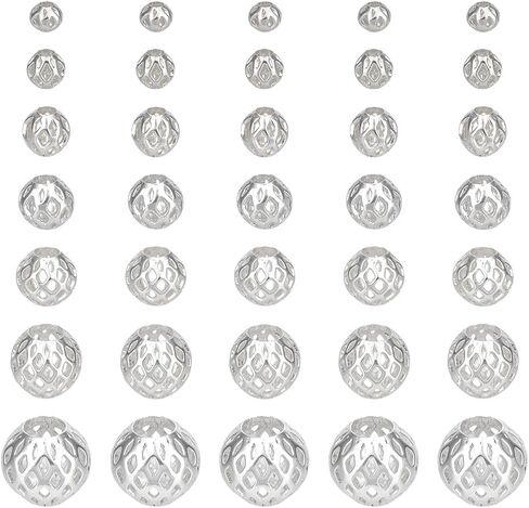 PH PandaHall 925 Sterling Silver Plated Hollow Beads 7 Sizes 70pcs Round Filigree Beads Brass Spacer Bead Metal Ball Bead for Jewelry Making Bracelets Necklaces Earrings DIY Crafts, 3/4/5/6/8/10/12mm in Saudi Arabia