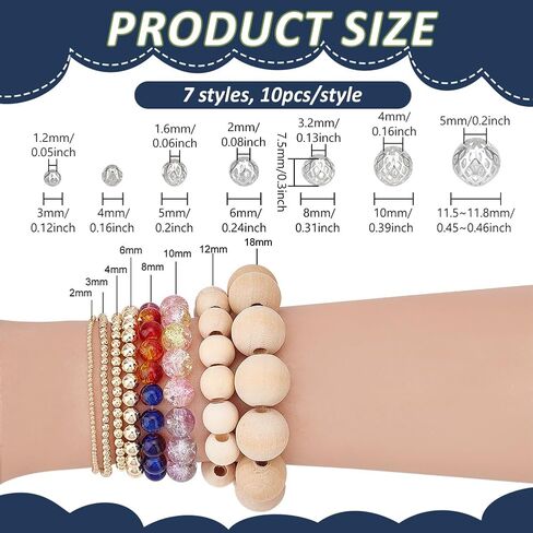 PH PandaHall 925 Sterling Silver Plated Hollow Beads 7 Sizes 70pcs Round Filigree Beads Brass Spacer Bead Metal Ball Bead for Jewelry Making Bracelets Necklaces Earrings DIY Crafts, 3/4/5/6/8/10/12mm in Saudi Arabia