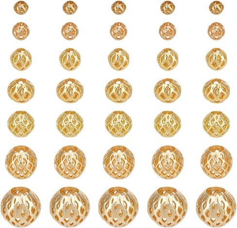 PH PandaHall 925 Sterling Silver Plated Hollow Beads 7 Sizes 70pcs Round Filigree Beads Brass Spacer Bead Metal Ball Bead for Jewelry Making Bracelets Necklaces Earrings DIY Crafts, 3/4/5/6/8/10/12mm in Saudi Arabia