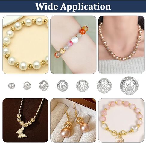 PH PandaHall 925 Sterling Silver Plated Hollow Beads 7 Sizes 70pcs Round Filigree Beads Brass Spacer Bead Metal Ball Bead for Jewelry Making Bracelets Necklaces Earrings DIY Crafts, 3/4/5/6/8/10/12mm in Saudi Arabia