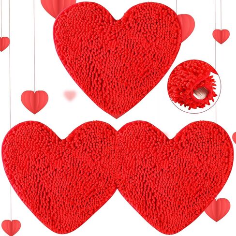 Tinideya 2 جهاز كمبيوتر شخصى عيد الحب القلب الأحمر سجاد الحمام على شكل قلب البساط الشنيل الكلمة الحب عدم الانزلاق حمام حصيرة أشعث داخلي ممسحة مدخل السجاد الترحيب، 31.5 × 16 بوصة، 16 × 16 بوصة، أحمر in Kuwait