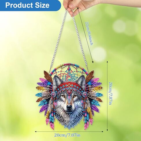 قلادة اللوحة الماسية من CEOVR Native Wolf، فن الماس المعلق على شكل Dreamcatcher للبالغين، زينة معلقة على الحائط من الأكريليك، ديكور حديقة المنزل من الأكريليك مع سلسلة، طقم صندوق 7.87 × 7.87 بوصة in Kuwait