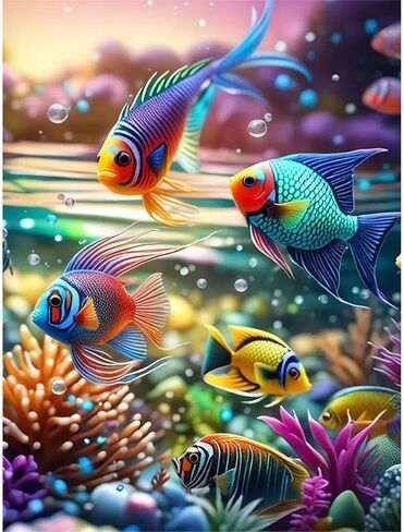 Diosedyer الأسماك الملونة 5D الماس الطلاء عدة للمبتدئين مجموعة الحفر المستديرة الكاملة DIY الحرفية، مادة قماش، موضوع الحيوان ديكور المنزل الفني، 11.8x15.7 بوصة in Kuwait