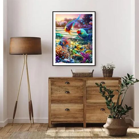 Diosedyer الأسماك الملونة 5D الماس الطلاء عدة للمبتدئين مجموعة الحفر المستديرة الكاملة DIY الحرفية، مادة قماش، موضوع الحيوان ديكور المنزل الفني، 11.8x15.7 بوصة in Kuwait