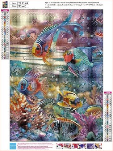 Diosedyer الأسماك الملونة 5D الماس الطلاء عدة للمبتدئين مجموعة الحفر المستديرة الكاملة DIY الحرفية، مادة قماش، موضوع الحيوان ديكور المنزل الفني، 11.8x15.7 بوصة in Kuwait
