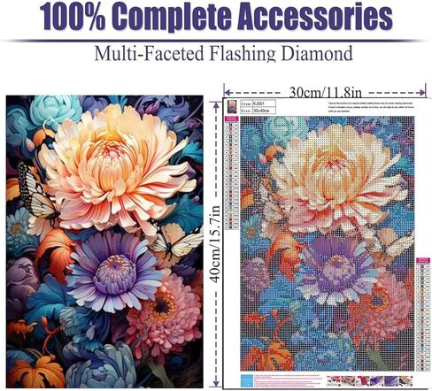 NebuIuxe Vintage Floral 5D Diamond Painting Kit، حفر كامل كريستال حجر الراين DIY الفن، خلفية داكنة مع زهور وردية وزرقاء ومرجانية in Kuwait