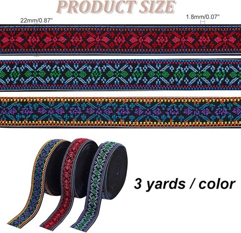 PH PandaHall 9 ياردات 3 ألوان شريط جاكار مرن مطرز عرقيًا شريط بوهو جاكار شريط قماش منسوج عتيق لحزام خياطة الملابس وإكسسوارات صناعة الحرف اليدوية، 0.8 بوصة in Saudi Arabia