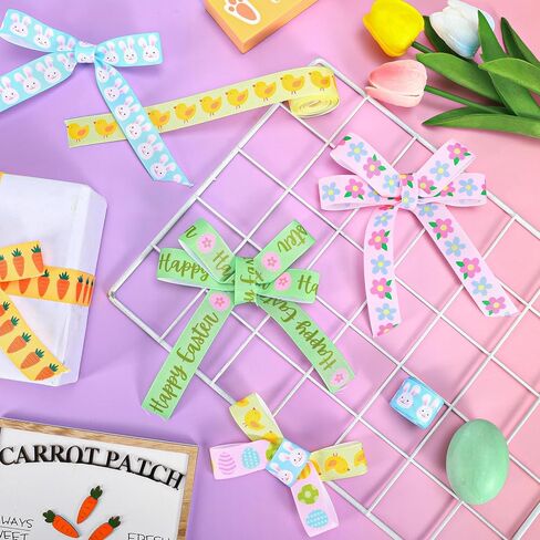 Whaline 6 Rolls Easter Grosgrain Ribbons 30 Yards Pastel Easter Cartoon Floral Bunny Egg Fabric Craft Ribbon for Wreath Bow Gift Wrap Spring Party Decor, 7/8" in Saudi Arabia