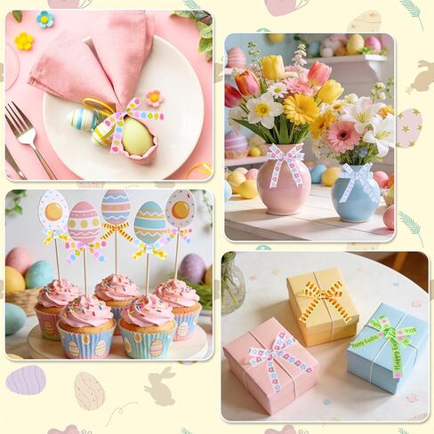 Whaline 6 Rolls Easter Grosgrain Ribbons 30 Yards Pastel Easter Cartoon Floral Bunny Egg Fabric Craft Ribbon for Wreath Bow Gift Wrap Spring Party Decor, 7/8" in Saudi Arabia