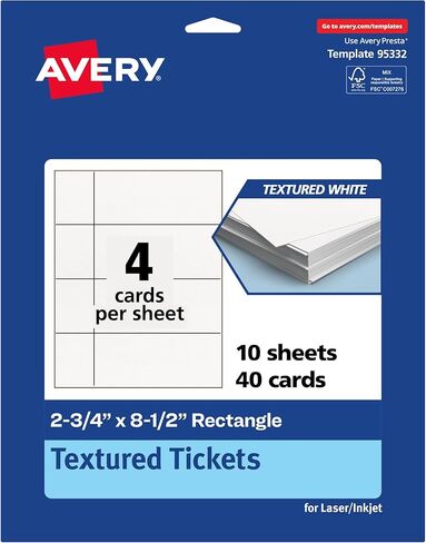 Avery Printable Rectangle Tickets, 2.75" x 8.5", Textured Matte White, Laser & Inkjet Compatible, 200 Total, Great for Product Branding, Marketing, and More in Saudi Arabia
