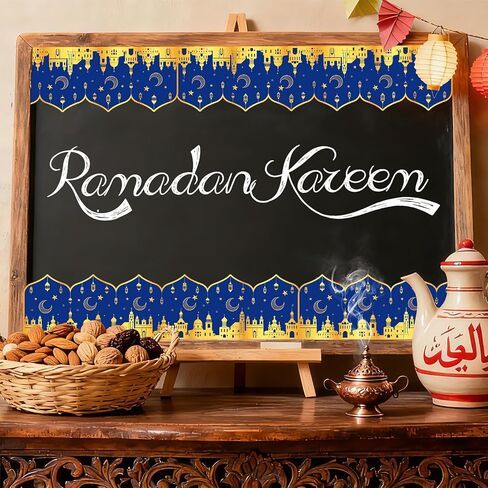 Whaline 59 Ft Eid Ramadan Bulletin Board Borders Trim Blue Gold Islamic Mubarak Mosque Night Border Trim for Home Classroom Party Wall Decoration, 60 Pcs in Saudi Arabia