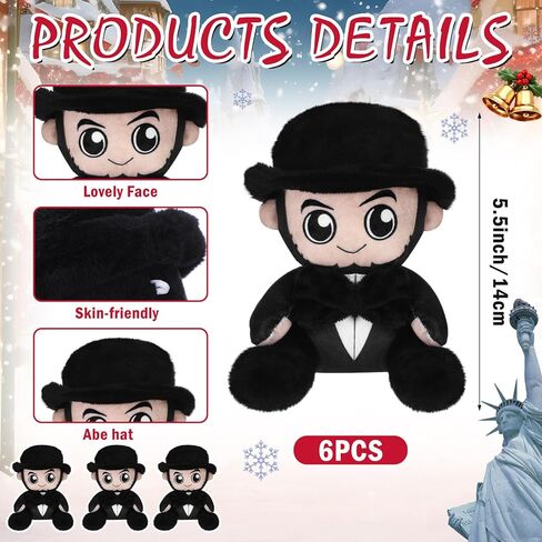 6 Pcs American Lincoln Plush Toys Gifts Bulk 5.5" Mini Plushies Gifts Honest Stuffed Lincoln President Day Party Favor in Saudi Arabia