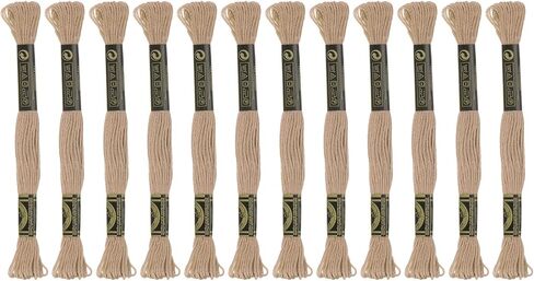 Generic 12 Skeins Embroidery Floss 8m Each Egyptian Long Fiber Cotton Cross Stitch Thread 26S/2x6 for Embroidery Projects Bracelet, Light Khaki in Saudi Arabia