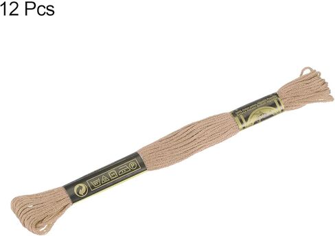 Generic 12 Skeins Embroidery Floss 8m Each Egyptian Long Fiber Cotton Cross Stitch Thread 26S/2x6 for Embroidery Projects Bracelet, Light Khaki in Saudi Arabia