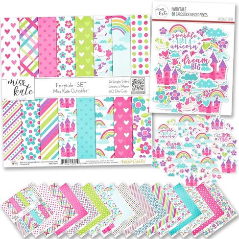 مجموعة قطع الورق والقوالب - حكاية خيالية - من تصميم Miss Kate Cuttables - 16 ورقة ورقية متخصصة ممتازة من جانب واحد مقاس 12 × 12 بوصة وأكثر من 60 قطعة قوالب منسقة in Saudi Arabia